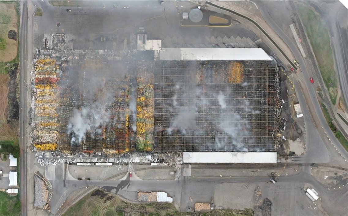 Vista aérea del emplazamiento de Kennewick tras el incendio