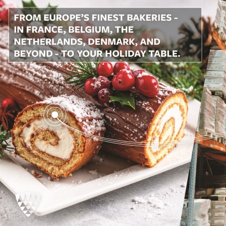 Surtido de postres y pasteles europeos navideños preparados para su distribución estacional.