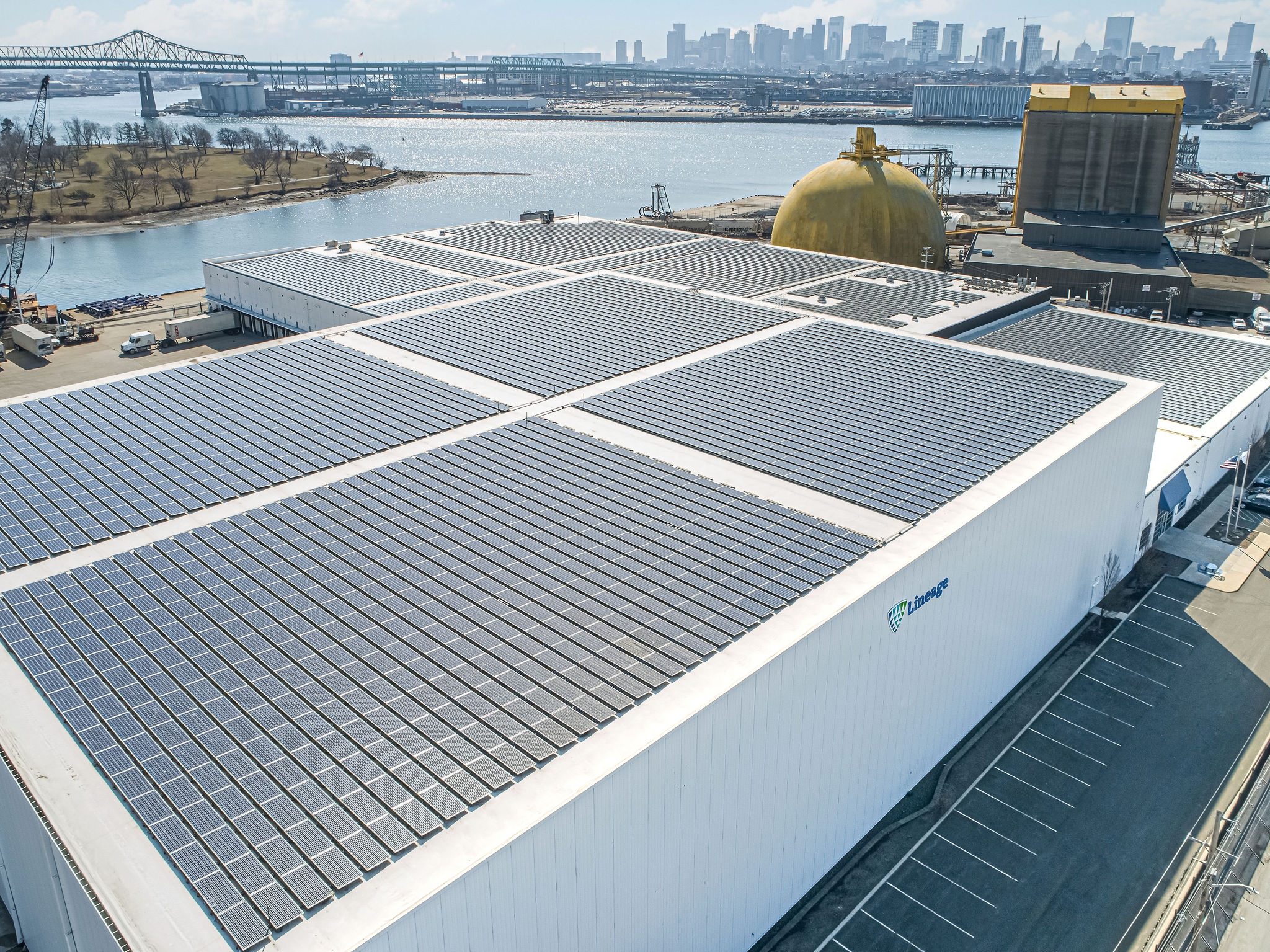 solar panels on roof of cold storage warehouse