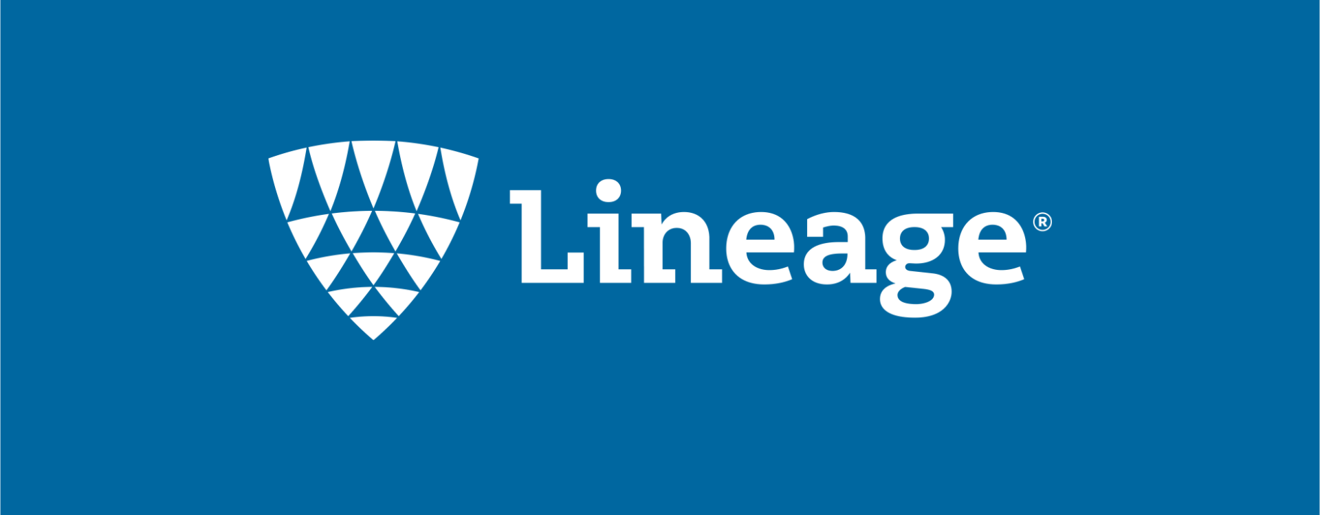 White Lineage logo on a blue background