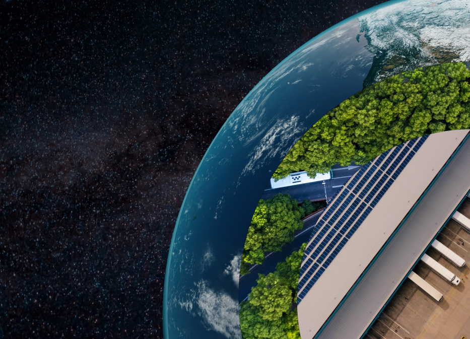 Collage de un almacén Lineage dentro de un bosque dentro de la tierra dentro del espacio