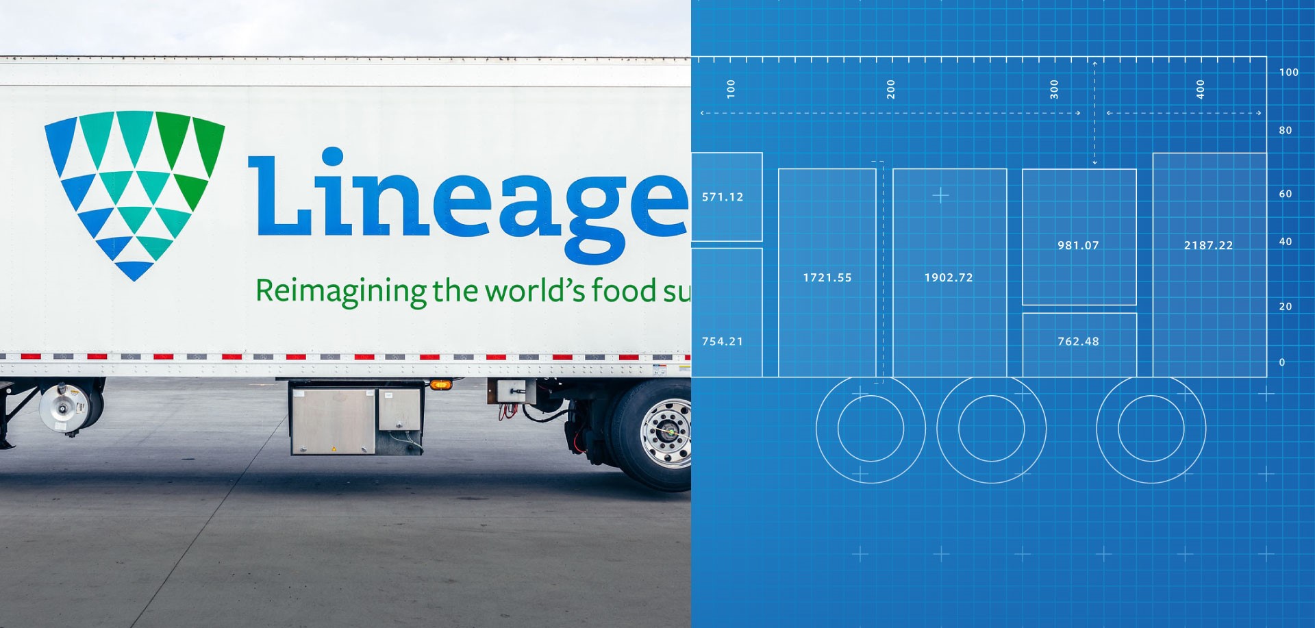 Ilustración gráfica de palés apilados y cargados en un camión frigorífico