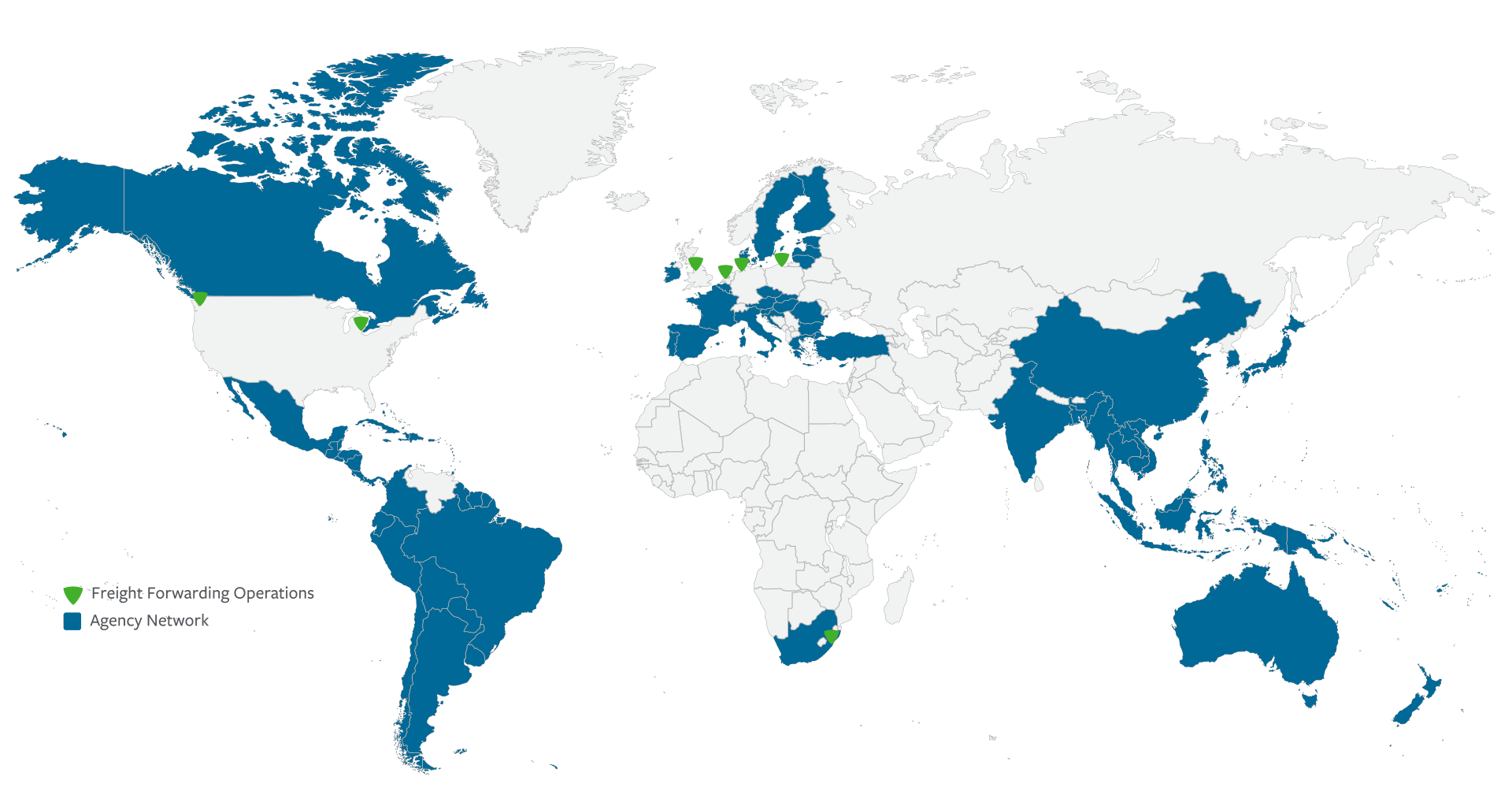 Mapa de la cobertura mundial del despacho de aduanas de Lineage