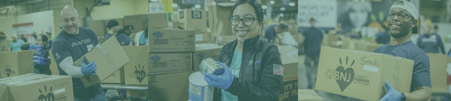 A collage of volunteers working to organize and distribute food