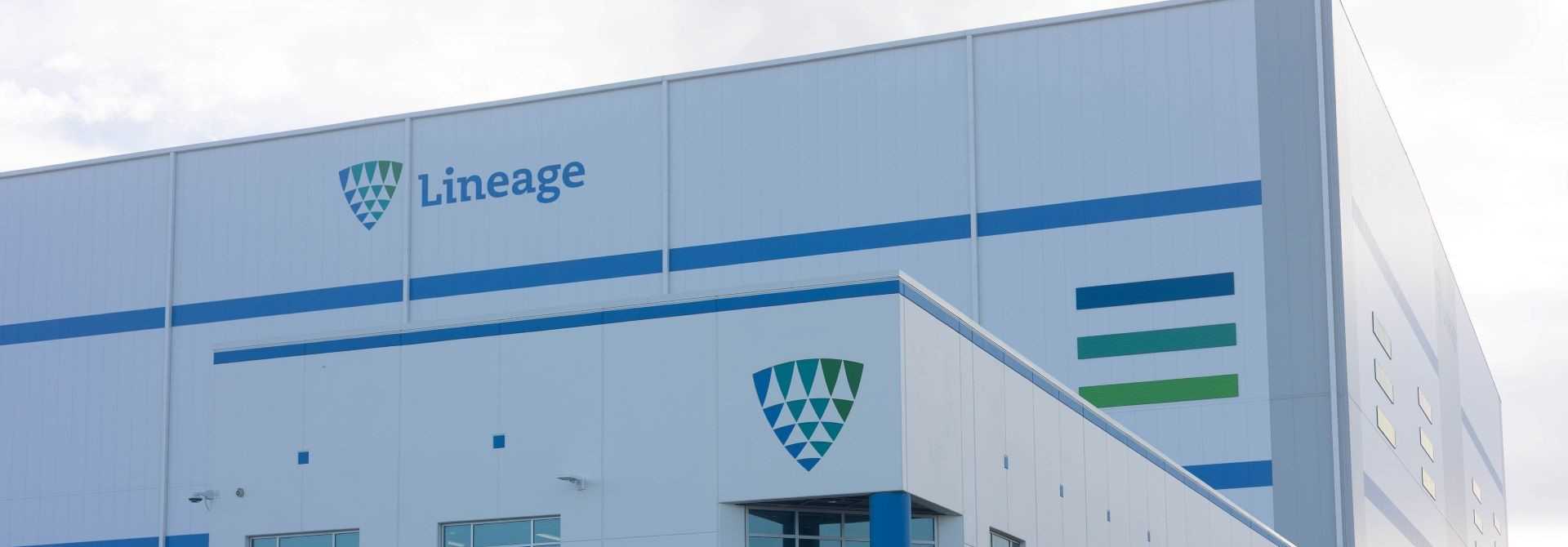 The exterior of Lineage's fully automated cold storage warehouse in Hobart, Indiana