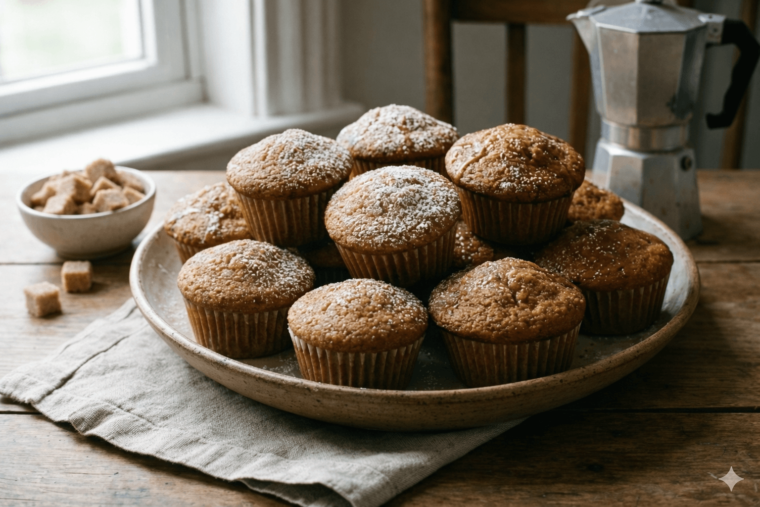Muffins fraîchement cuits sur une table de cuisine, représentant les recettes familiales et les traditions culinaires présentées dans la campagne Food is Heritage.