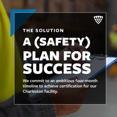 Team member reviewing a safety plan on a clipboard, representing Lineage’s four-month certification effort and safety planning for a specialty cold storage facility in Charleston