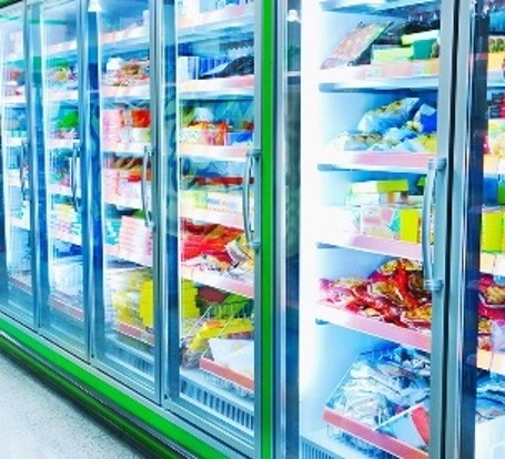 Frozen foods in a grocery store freezer