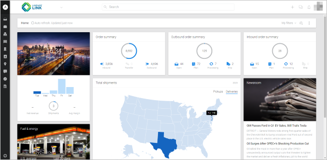 Lineage Link® dashboard displaying inventory insights, shipment summaries and supply chain performance data across multiple locations