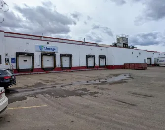 Exterior of Lineage cold storage warehouse in Edmonton South, Alberta