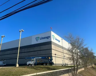Exterior of Lineage’s cold storage facility in Saint-Laurent, Quebec