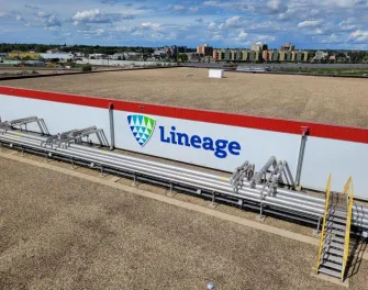 Exterior of Lineage cold storage warehouse in Edmonton North, Alberta