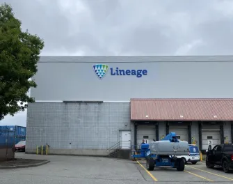 Exterior of Lineage’s cold storage warehouse in Surrey, British Columbia