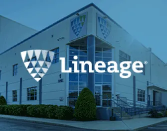 Lineage Logo with warehouse in background