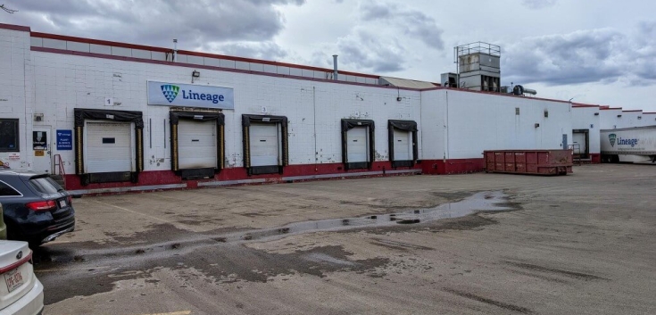 Exterior of Lineage cold storage warehouse in Edmonton South, Alberta