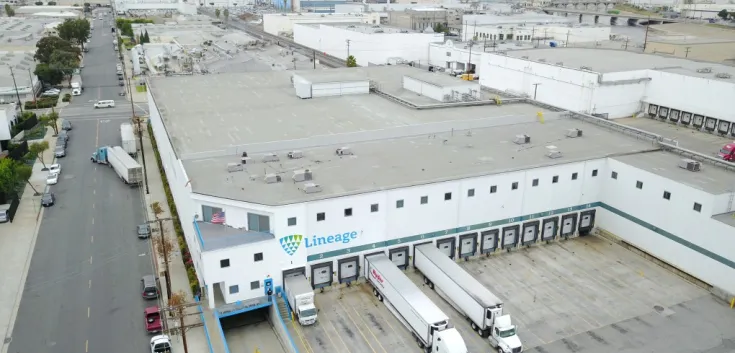 Lineage cold storage warehouse at Vernon 1 with visible company signage