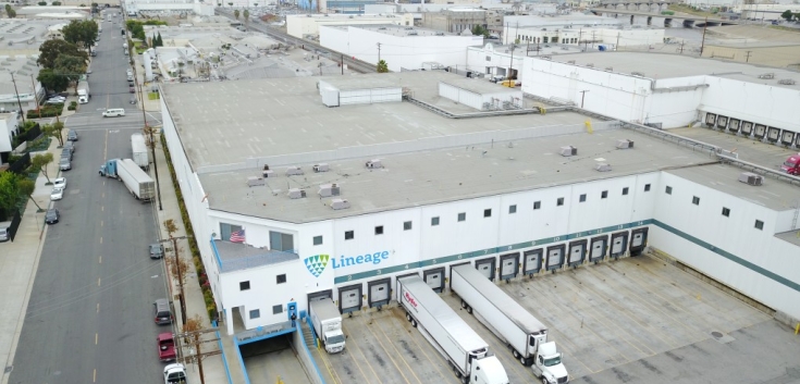 Lineage cold storage warehouse at Vernon 1 with visible company signage