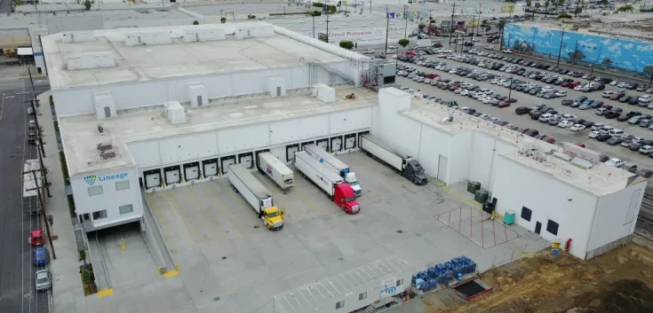 Exterior view of Lineage’s Vernon 8 cold storage warehouse in Southern California