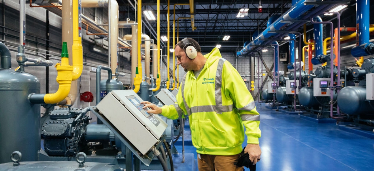 man checking equipment