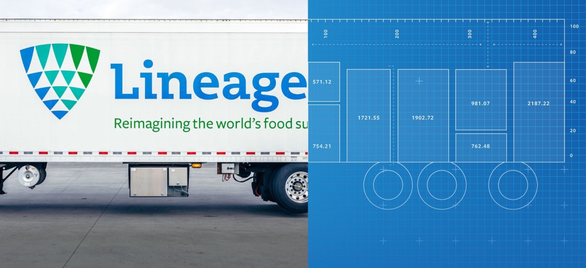 A graphic illustration of pallets being stacked and loaded onto a refrigerated truck