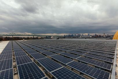 solar panels on top of warehouse building