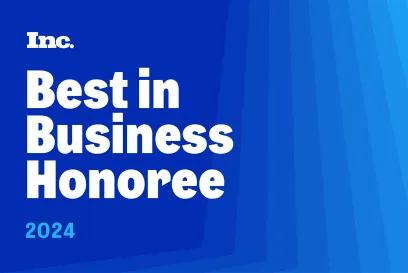 White text reads Inc. Best in Business Honoree 2024 on a blue background