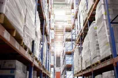 Rows of pallets in a bonded warehouse, showcasing organized storage solutions for imported goods under customs supervision.