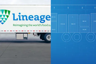 A graphic illustration of a truck with stacked pallets