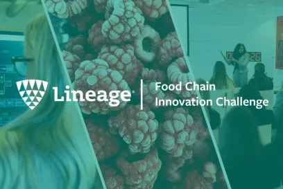 A collage image with Food Chain Innovation Challenge logo