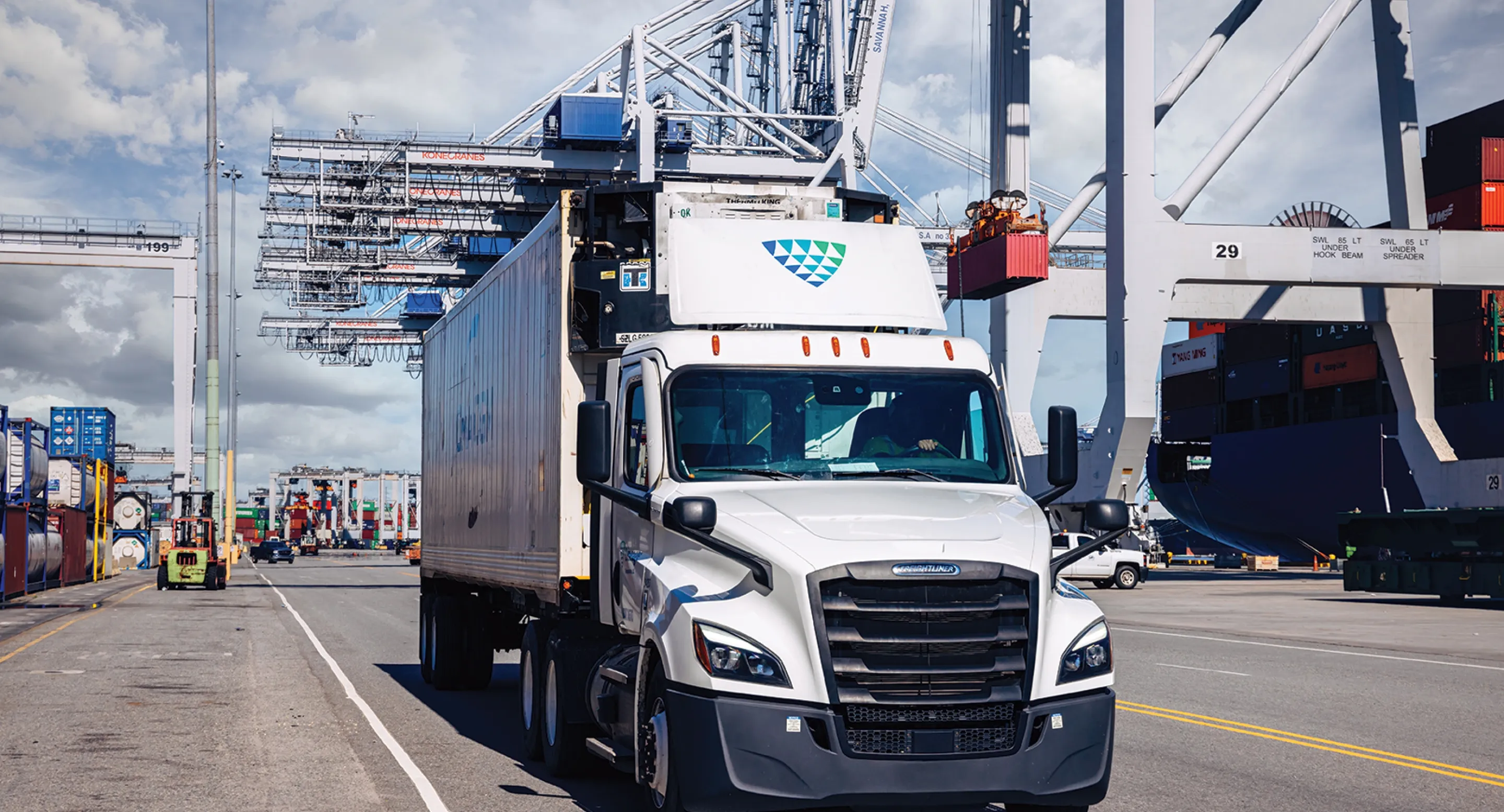 Lineage truck on road at port