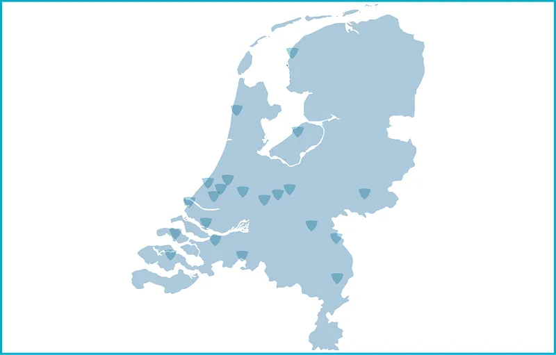 Netherlands map of facilities in the region with map markers