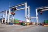 Cranes and crates at Savannah warehouse