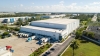 Aerial image of a Lineage facility with trucks in parking lot